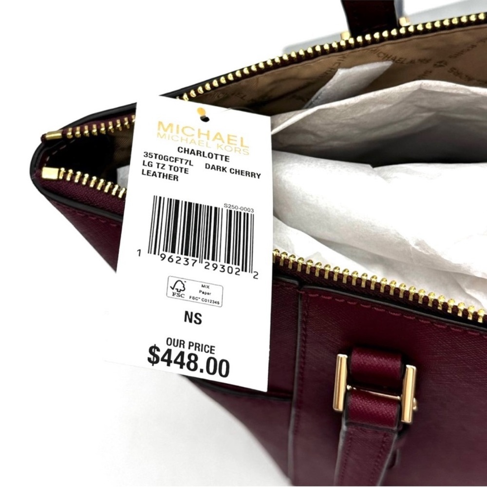 Michael Kors Large Charlotte TZ Tote Bag & Large Continental Wallet Dark Cherry - Picture 12 of 13